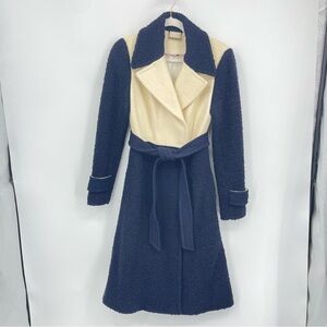 Diane Von Furstenberg DVF Kayden Cream navy blue boiled Wool Jacket Coat Sz 6